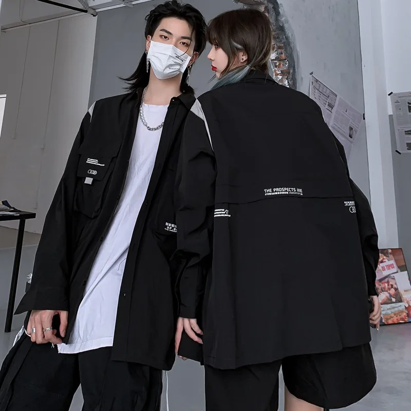 Guochao Street size men's and women's clothing function fashion brand loose shirt coat