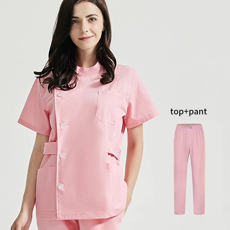 Твердые Цвет футболка с короткими рукавами для женщин Медсестра скрабы униформа