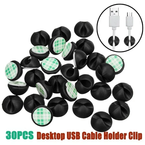 

30Pcs Multipurpose Car Desk Desktop Wall Round USB Wire Cord Cable Holder Clip Organizer Retainer Clamps Collation Management