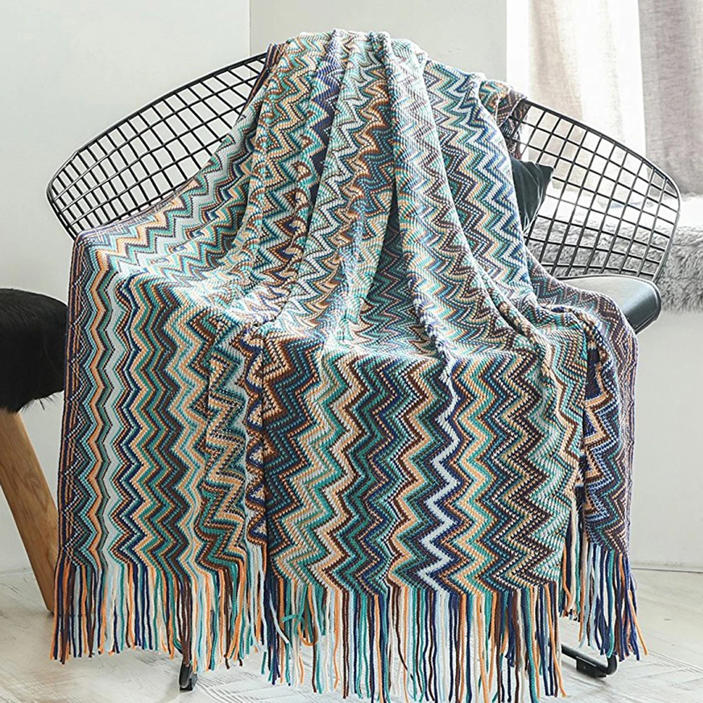 Enipate Новое богемное трикотажное одеяло акриловая ткань в полоску мягкая и теплая