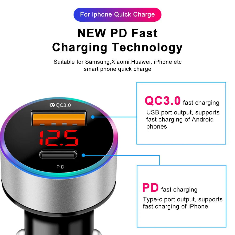 pd usb car charger usb mini quick charge 3 0 6a 36w qc3 0 fast charger for iphone 12 huawei xiaomi type c phone lcd display free global shipping