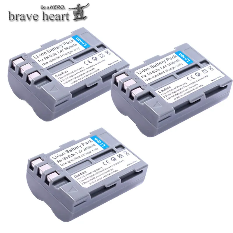 3battery Высокое качество 2 шт. EN-EL3e EL3e 7,4 V 2400 мА/ч, Камера Батарея для Nikon ENEL3E RU EL3E D30 D50 D70 D90 D70S D300 Камера аксессуары - Цвет: 3battery