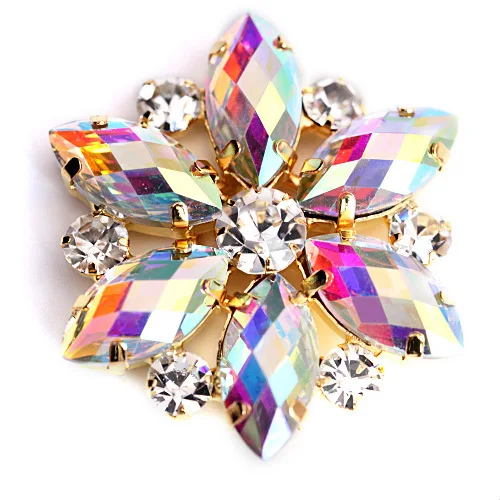Crystal AB Круглые стразы с кристаллами AB Navette 3,5x3,5 см, 1 шт., Золотая основа, стразы для свадебного платья B0988 - Цвет: Crystal AB