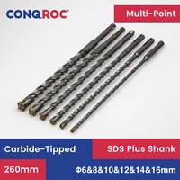 6 pieces 260mm masonry drill bits set sds plus shank for electric hammer tungsten carbide cross tip dia 6810121416mm