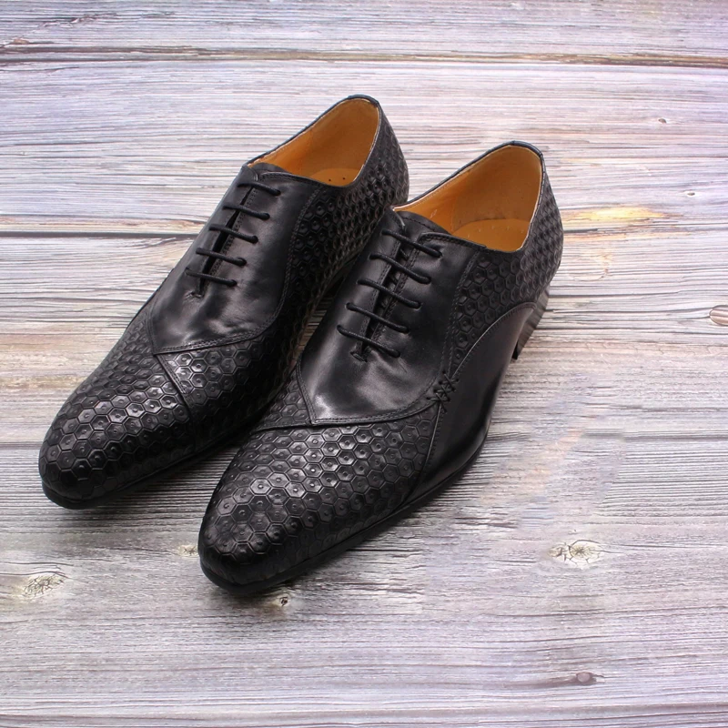 

Phenkang Luxury Italian Oxford Shoes Men Formal Dress New Black Suede Mix-Color Lace Up Pointed Toe Leather Shoes Men