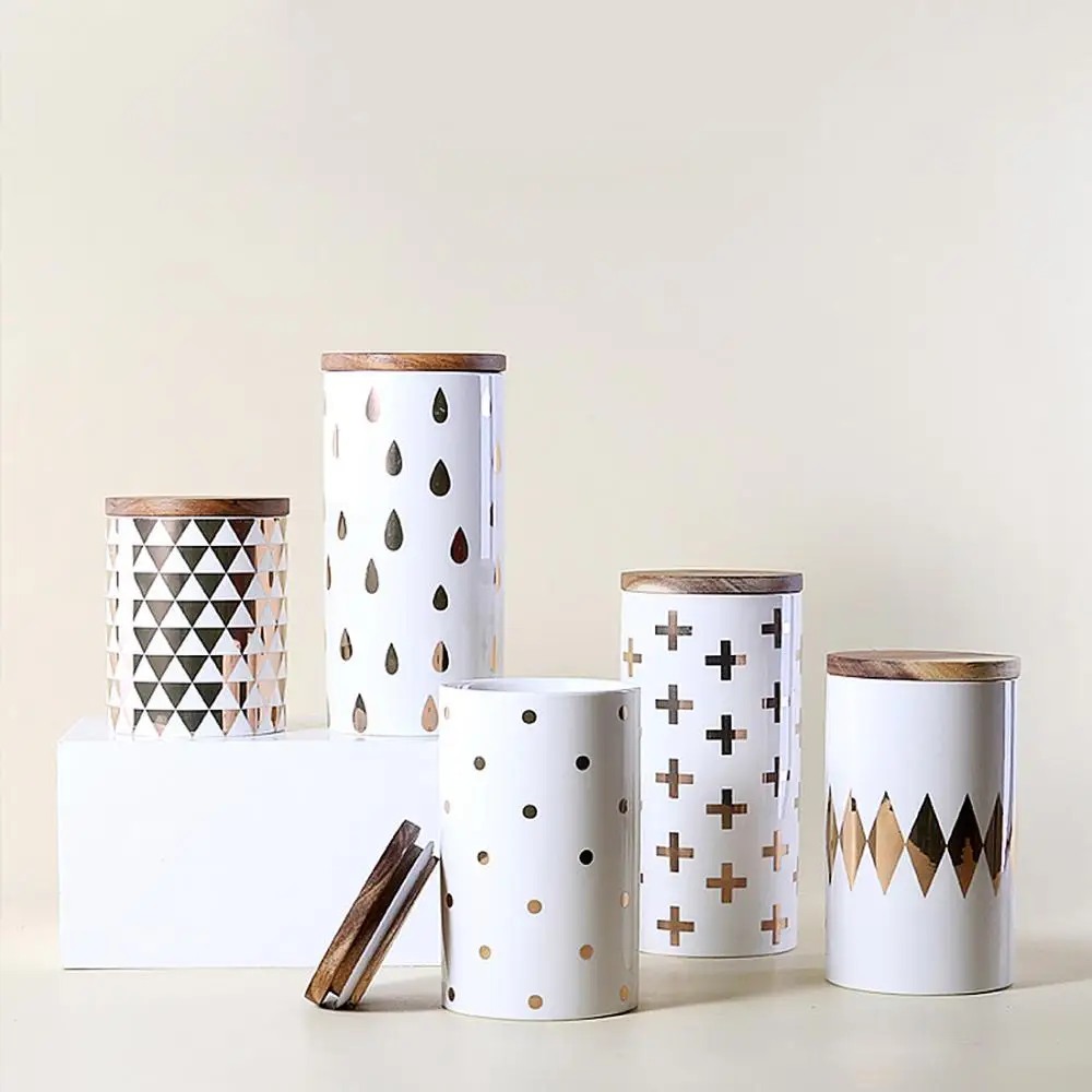 

Ceramics Storage Bottles Sealed Jars And Bamboo Lid Storage Can Bulk Container For Seasoning Food Spice Tea Coffee Sugar Bottles