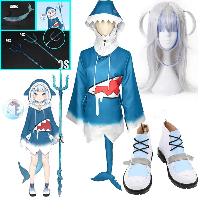 Youtuber Hololive Gawr Gura Cosplay Costume ENG Shark Costume for Women Halloween Cosplay Full Set Tail outfits Wearpon shoes