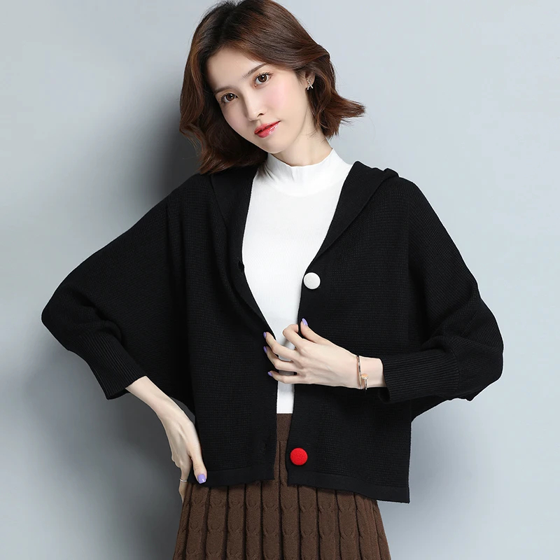 Женский трикотажный кардиган элегантный Однотонный свитер с капюшоном и длинным