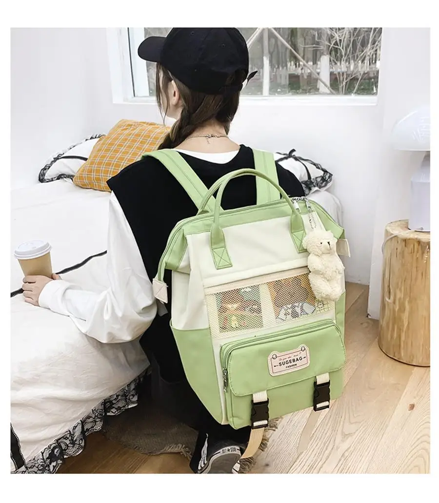 

Teen Girls Backpack 4PCS Set Kids High School Bookbag with Shoulder Bag Pencil Case Solid Color
