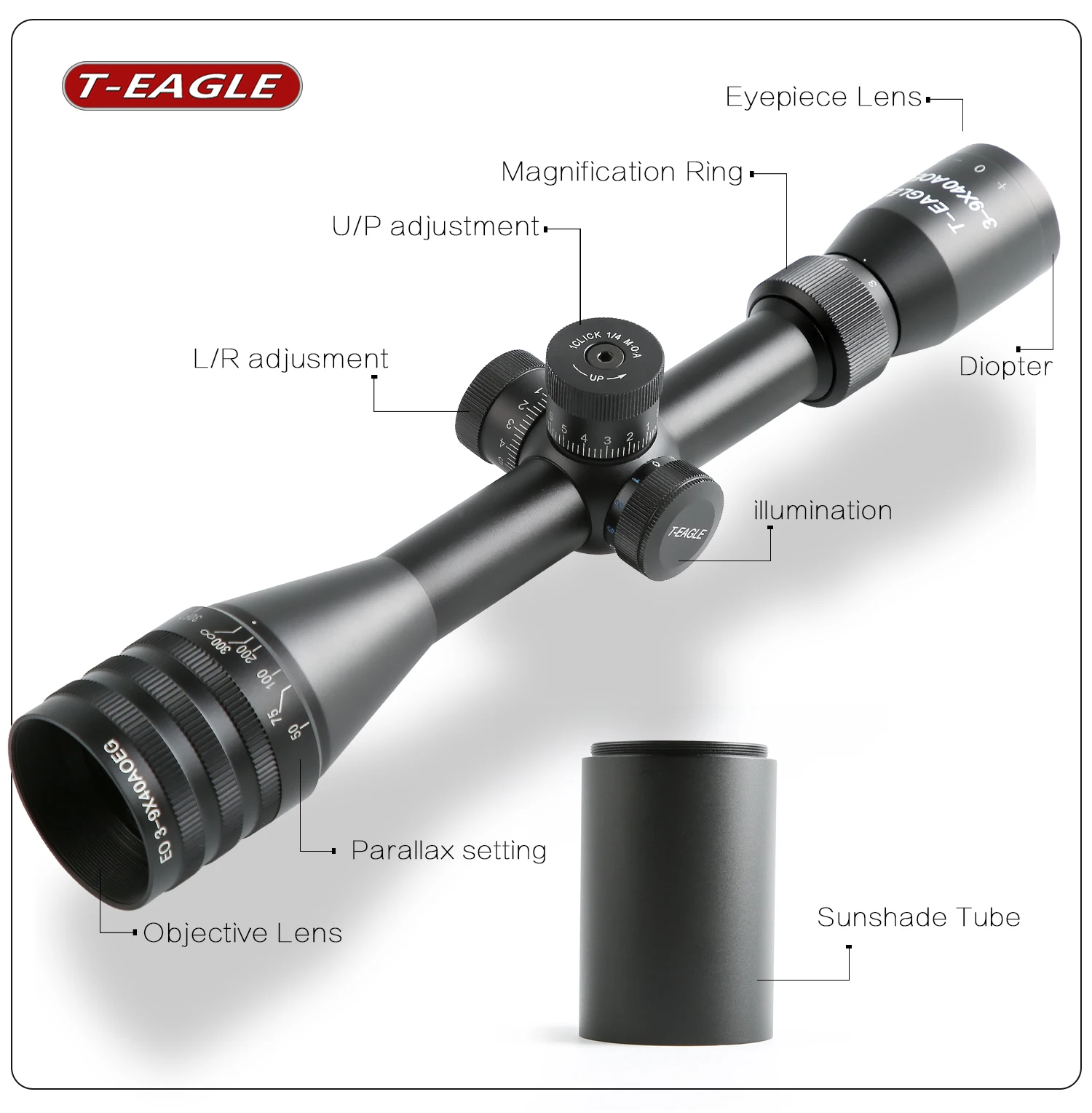 Тактический Оптический прицел Teagle EO 3-9X4 0 для охоты снайпера страйкбола красных