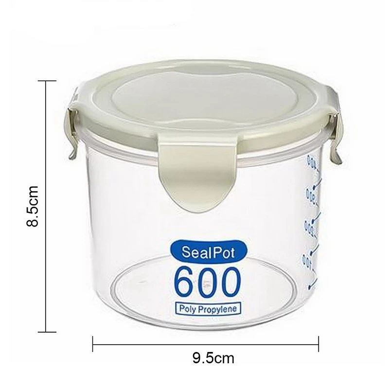600ml green FUNIQUE рис бобы Stoarge Jar с крышкой уплотнения 4 решетки Холодильник Хранения Пищи Контейнер пластиковый кухонный ящик для хранения - Цвет: 600ml green