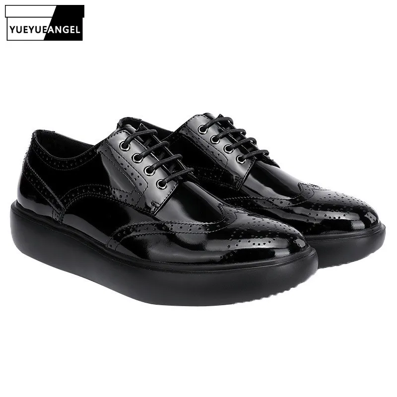 Мужские броги в британском стиле на толстой платформе со шнуровкой Повседневные