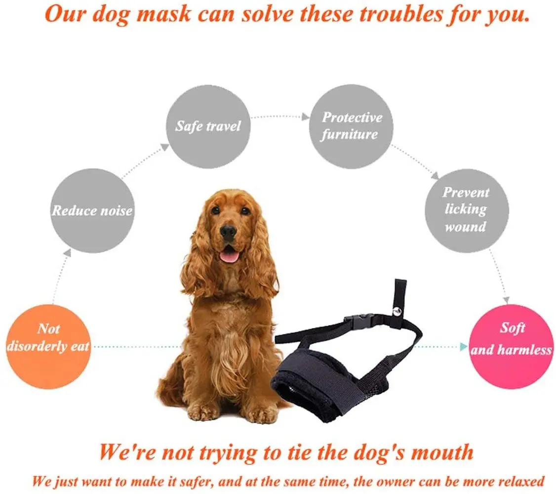 Регулируемые черные хип-хоп Pet Крышку Рот Маски для собак намордник против лая