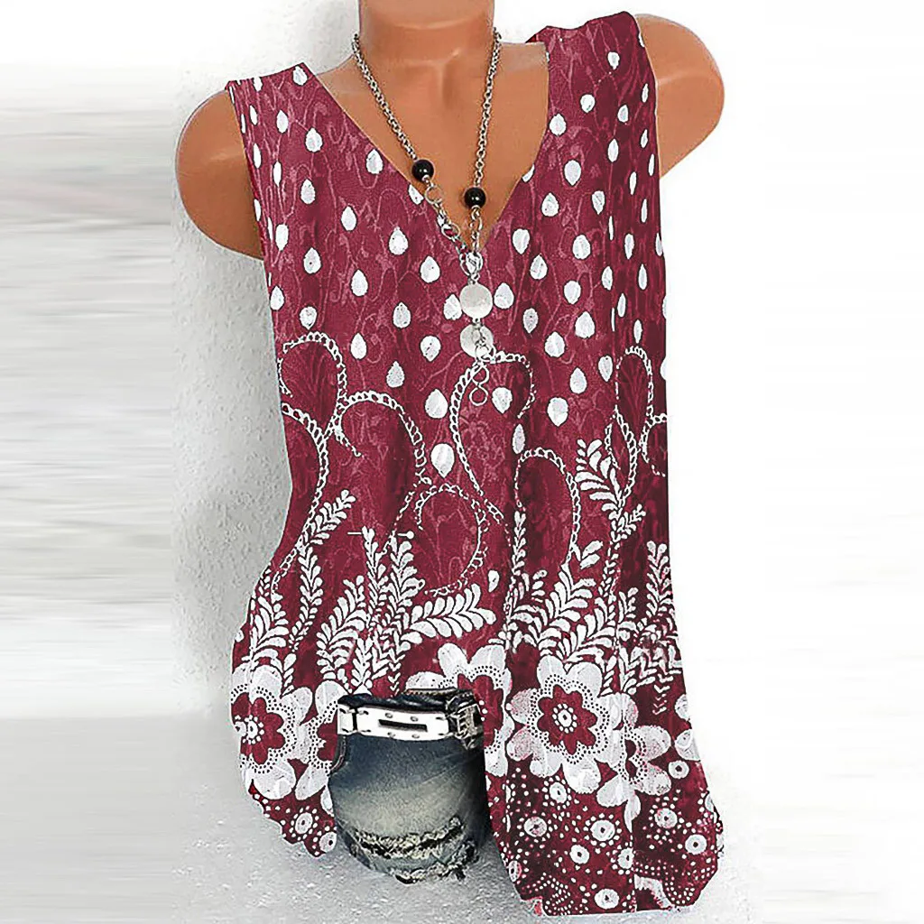 Женская блузка без рукавов с круглым вырезом и цветочным принтом | одежда