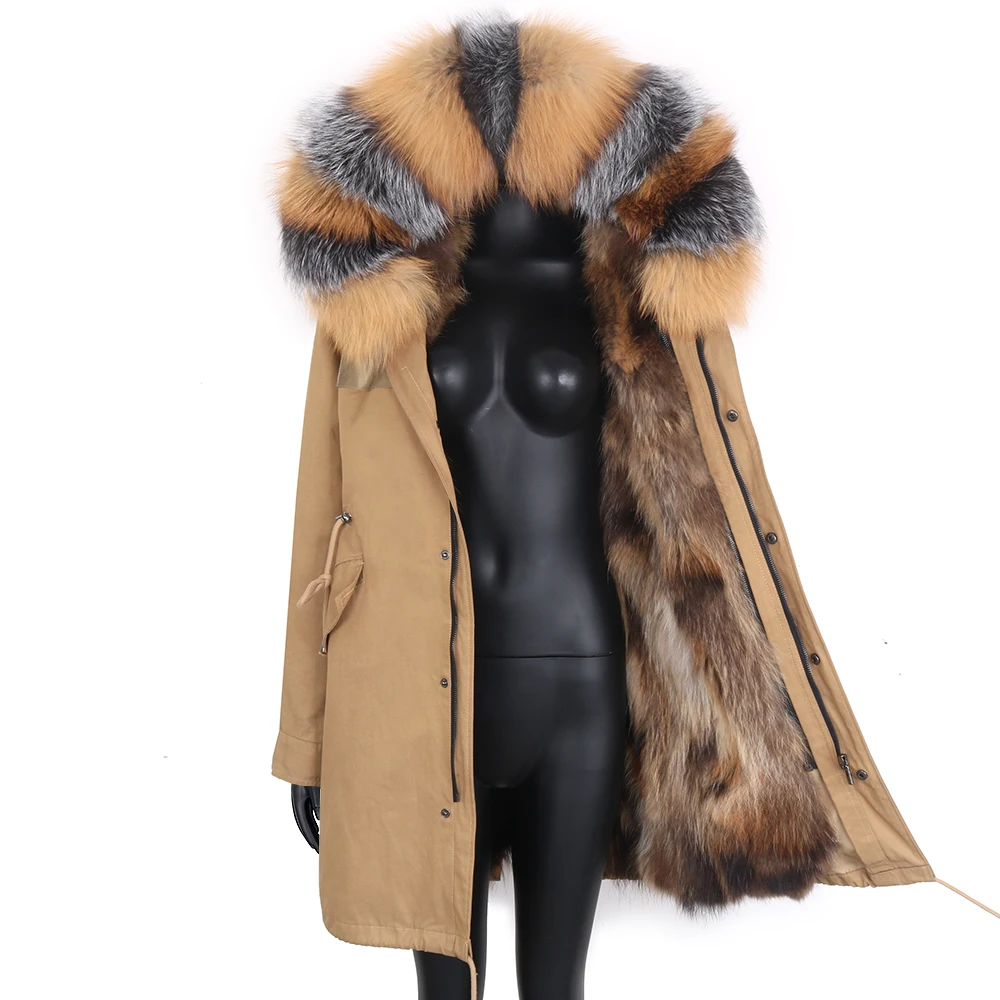 

2022 Winter Coat Long Waterproof Parkas Real Fox Fur Women Jacket Large Fur Collar Fluffy Fox Fur Liner Cloth Fashion