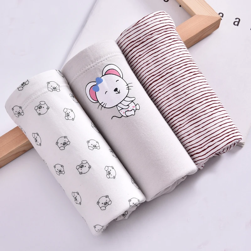 3 шт. хлопковые трусики для беременных с мультяшным M-3XL высокой талией и