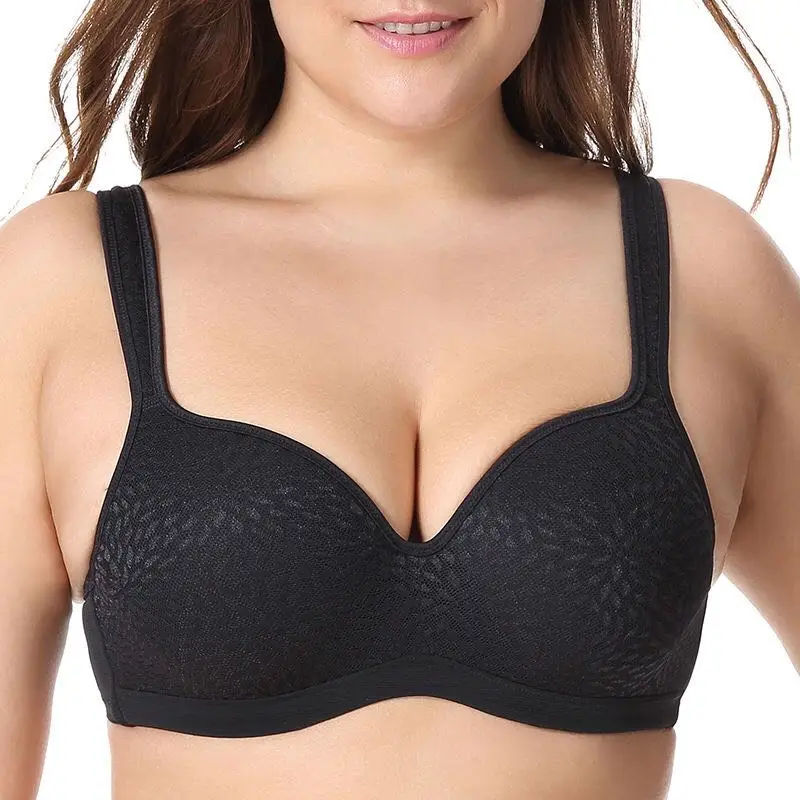 Wholesale Women Lace Ebroidery Mesh Bra Push Up Thin Big Fat C D E F Cup Plus Size Sexy Underwire Underwear Lingerie Brassiere