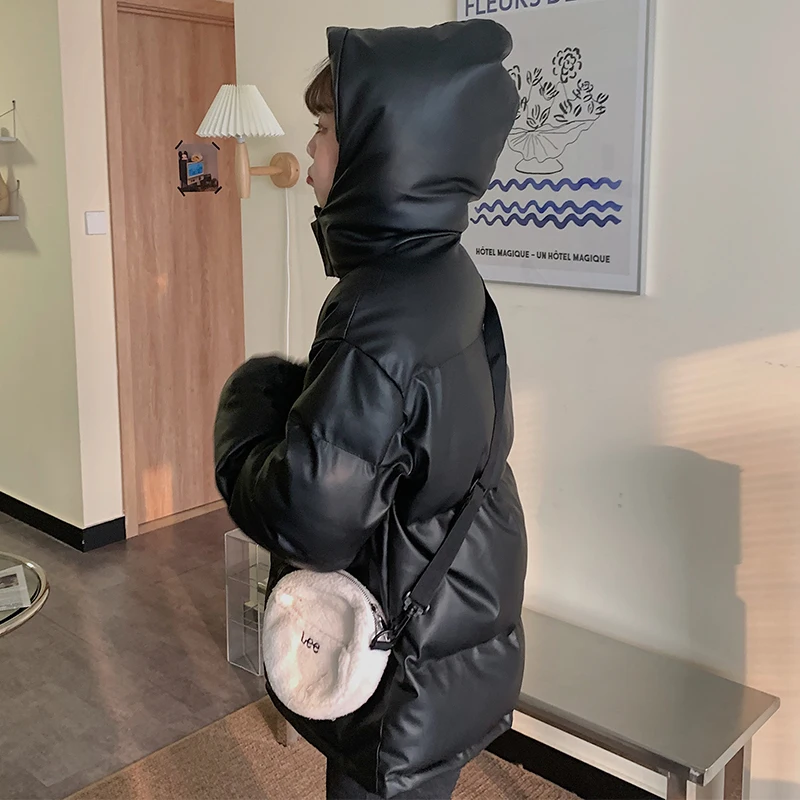 

Yeeloca Black Versatile Cotton Padded Jacket Spring New Hooded Zipper Sustans Coat Women's Fashion Korean Loose Oversized Top