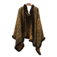 2021 new cashmere cape four sided rabbit hair jacquard cape with lotus double sided scarf blanket oversized high end cape women