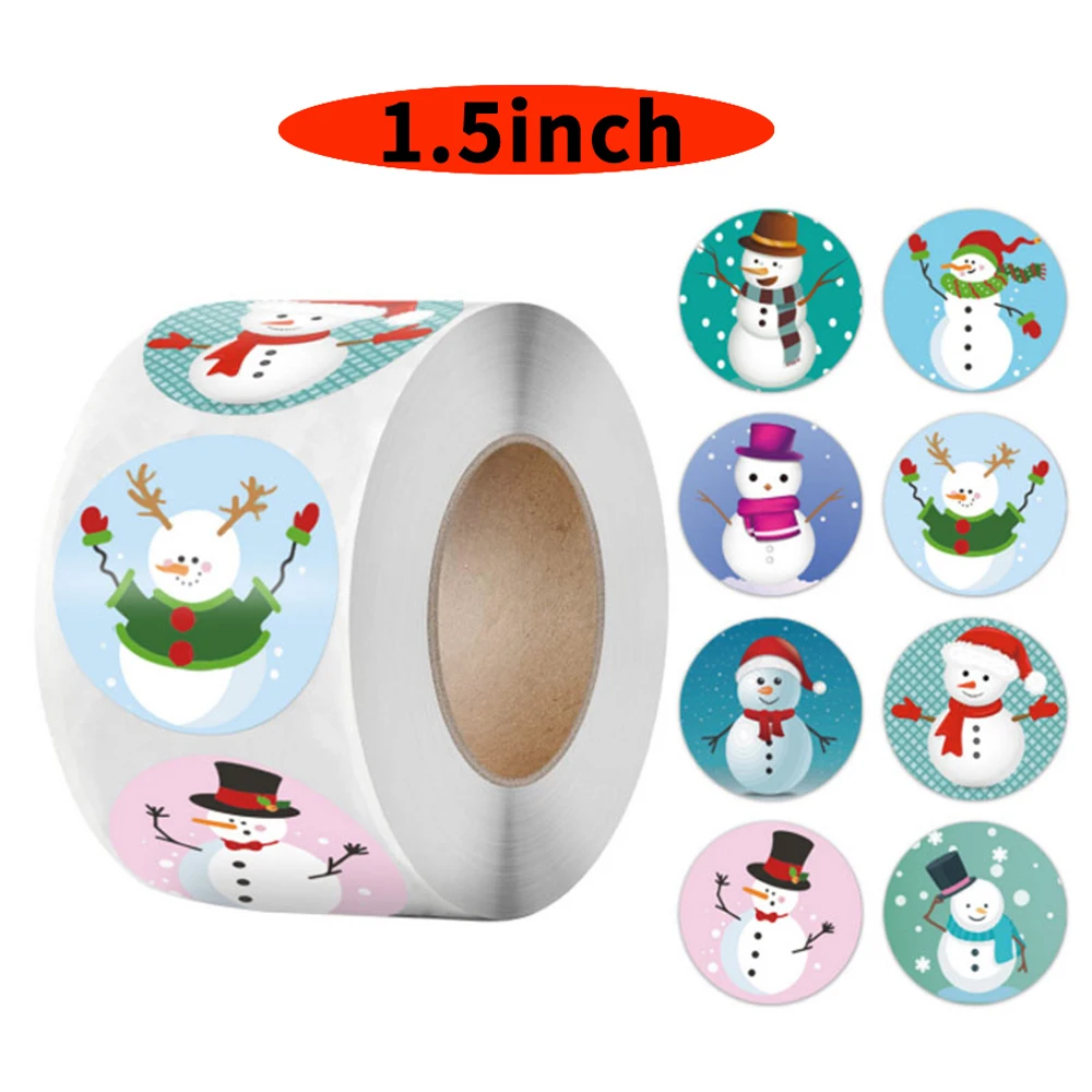 

New 1.5 Inch Merry Christmas Stickers Round Cute Snowman Pattern Christmas Labels for Child Gift Decor Packaging Labels Stickers