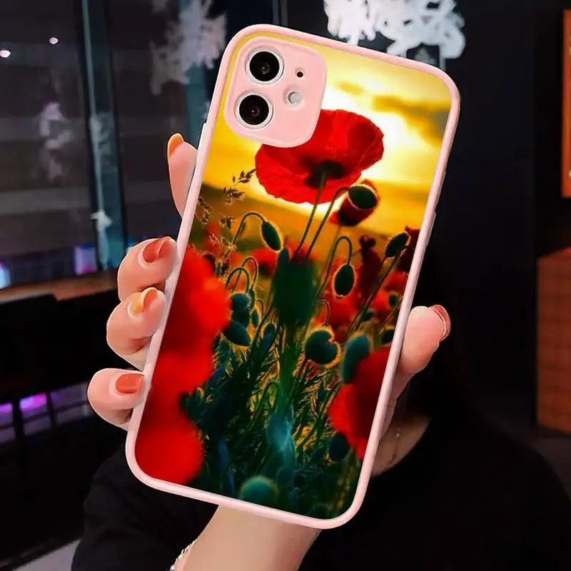 

Poppies Poppy Phone Case For iPhone 12 11 Mini Pro XR XS Max 7 8 Plus X Matte transparent Pink Back Cover