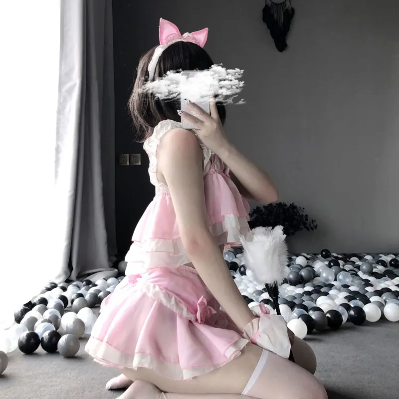 Шифоновая юбка с оборками и топом фартук сексуальный костюм горничной Униформа