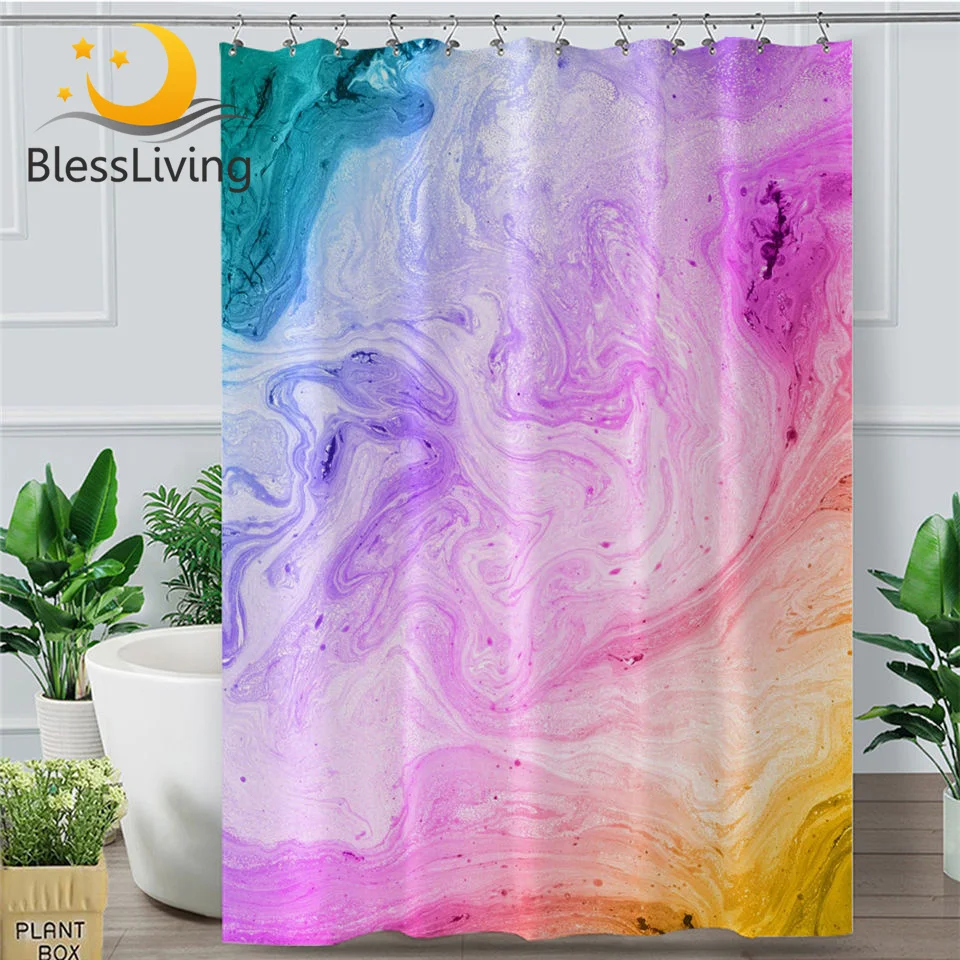 Водонепроницаемая шторка для душа с мраморным рисунком крючками|Шторы душа| |