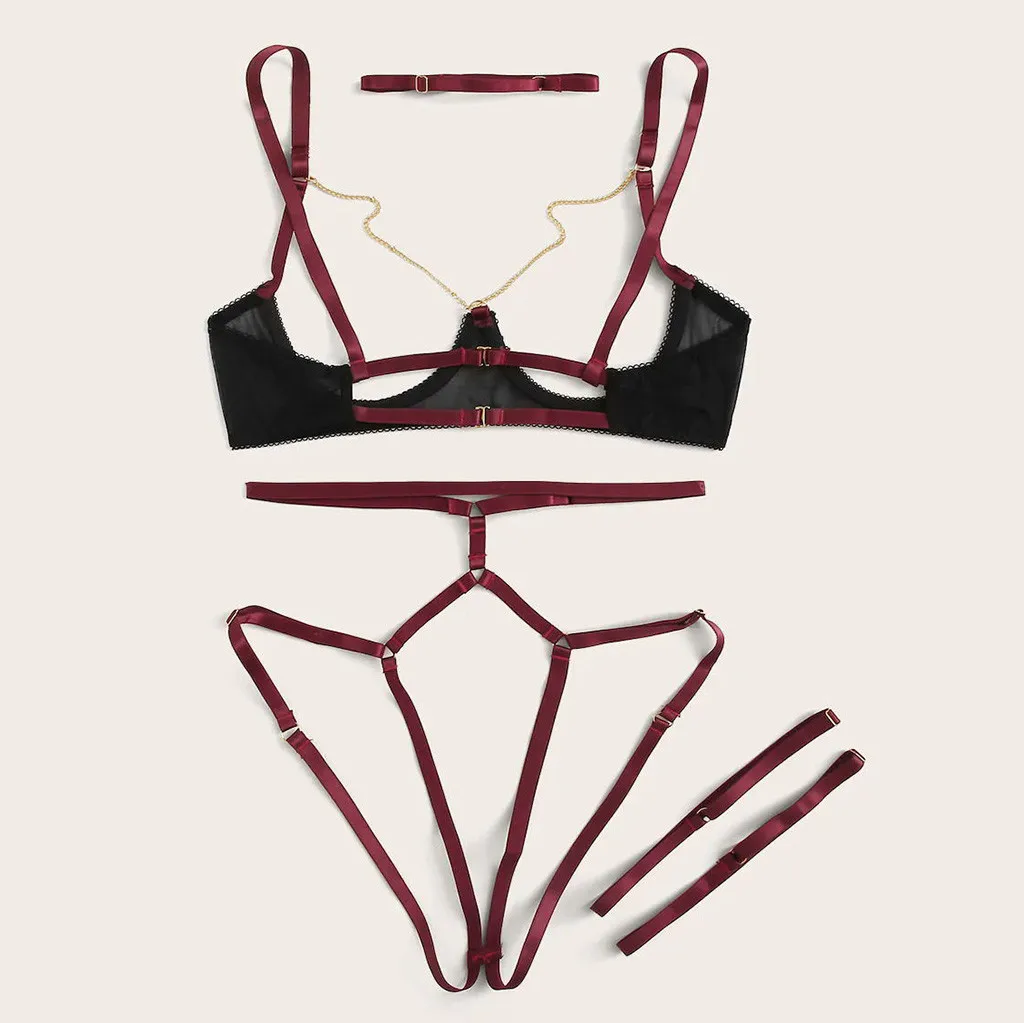 Porno Babydoll Lenceria женское сексуальное кружевное нижнее белье бюстгальтер + подвязка