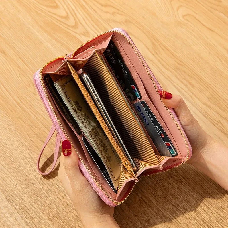 

fashion Wristlet Women Long Purse Large Capacity Design Clutch Bags Zipper Cards Bag High Quality PU Female Pure color Wallets