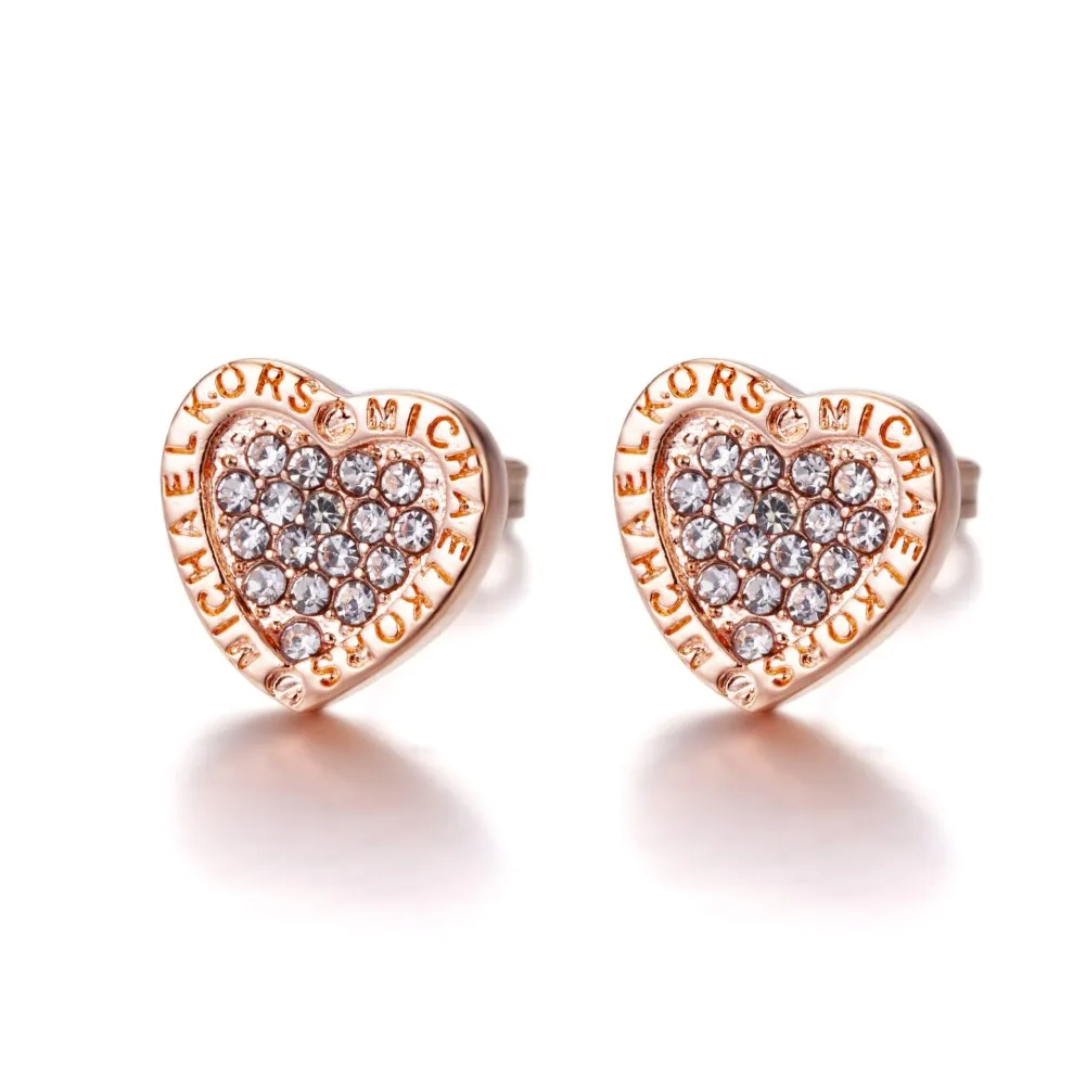 

Trendy 2021 Heart-Shaped Stud Earrings Fashion Jewelry For Women Rose Gold Sweet Romance Sparkle Ear Studs Accessory Party Gift