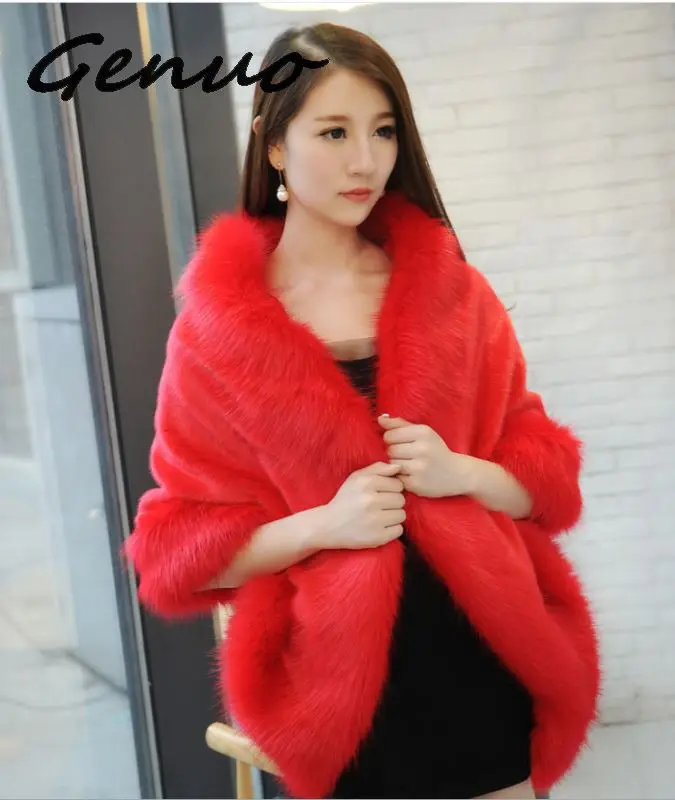 New Bridal Jacket Coat Faux Fur Women Wedding Shawl Evening Party Dress Wraps Fur Shoulder Capes Slim Lady Fake Fur Cloak