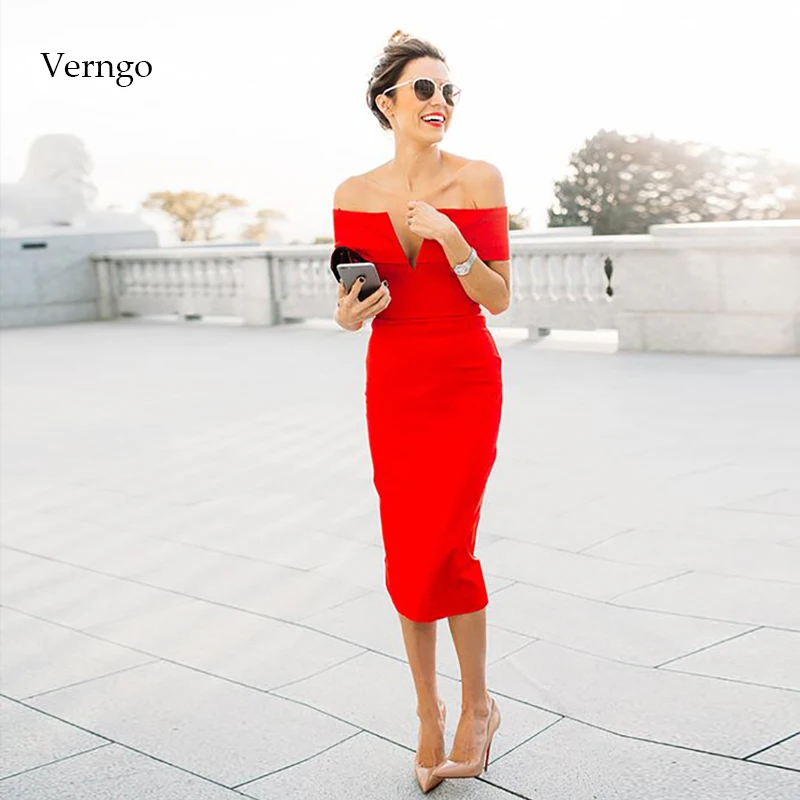 Verngo красное простое вечернее платье винтажное официальное Короткое для