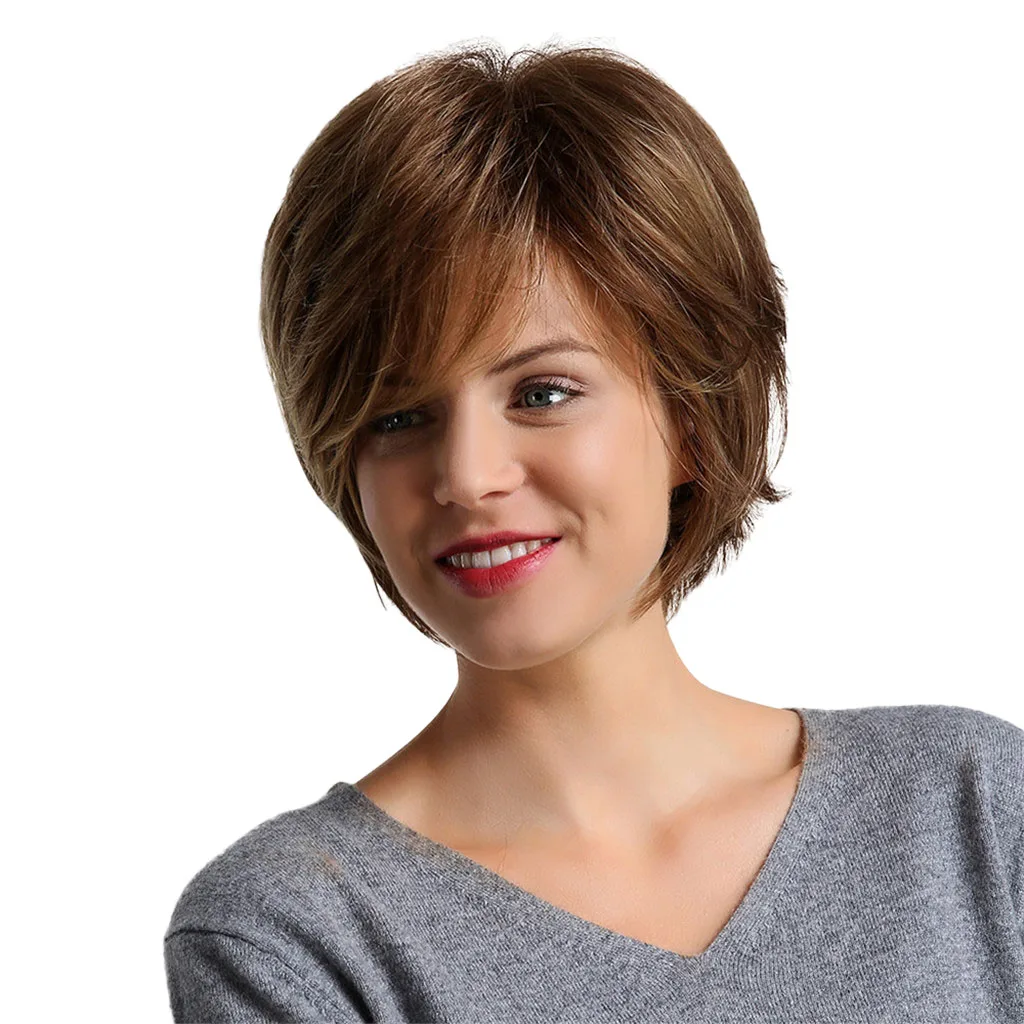 

Office Lady Short Side Bang Curly Resistant Synthetic Women Wig