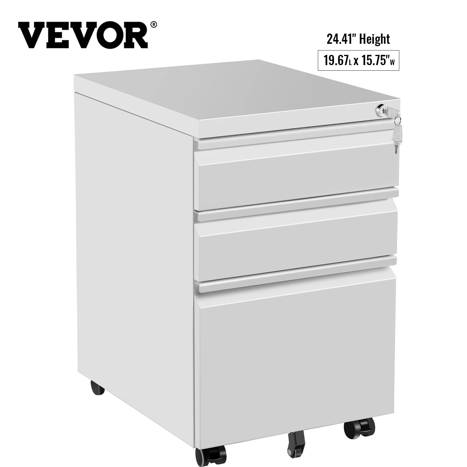 

VEVOR 19.67x15.75" 3 Drawer Black/White Office Filing Cabinet W/ Lock SPCC for School Hospital Stationery Magazine Storage Etc.