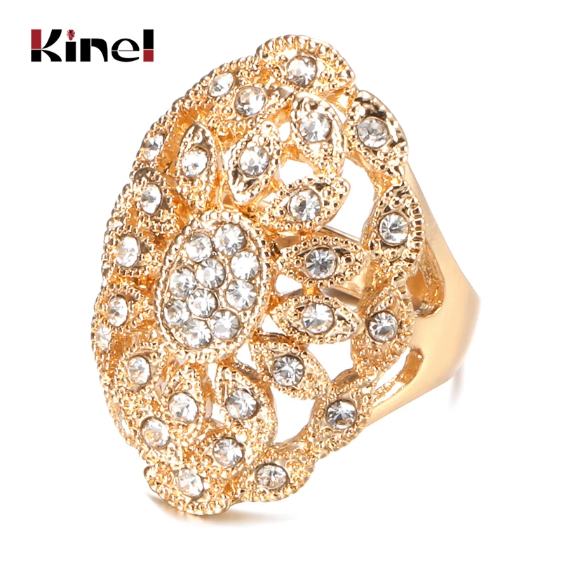 Женское кольцо в богемном стиле Kinel золотистое с кристаллами и цветами мозаичные