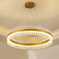 2021 led postmodern round golden stainless steel crystal chandelier lighting lustre suspension luminaire lampen for dinning room