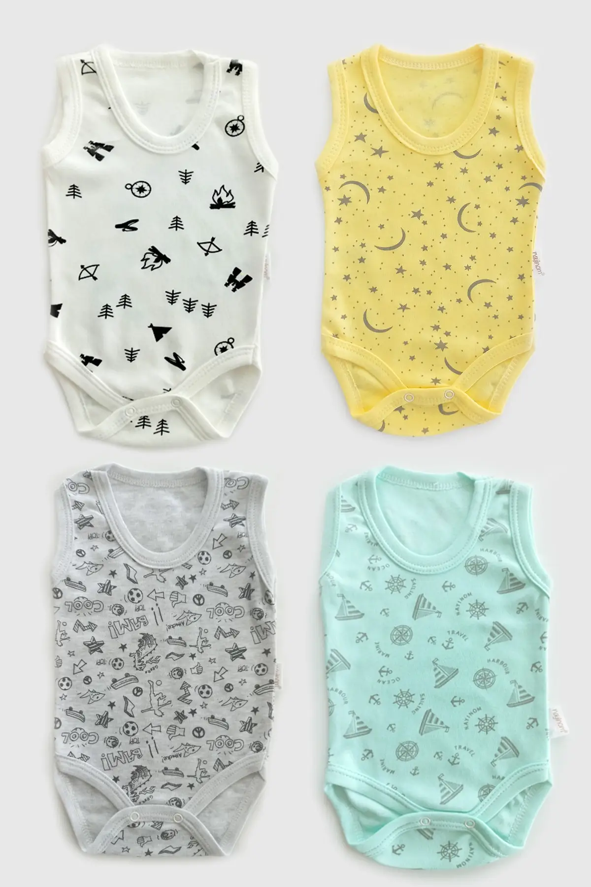 

Set of 4 Patterned Baby Bodysuit Body with Snap Fastener 0-12 Months