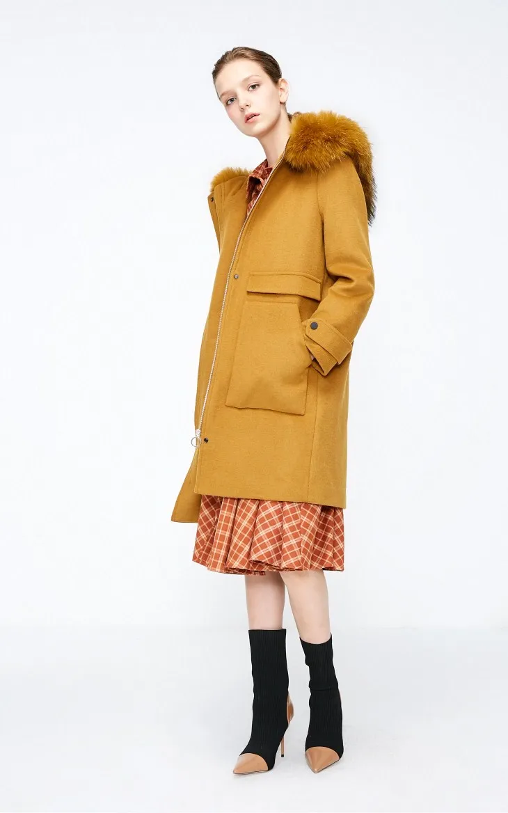 Vero Moda осень зима съемный воротник из меха енота шерстяное пальто куртка пальто | 318327560