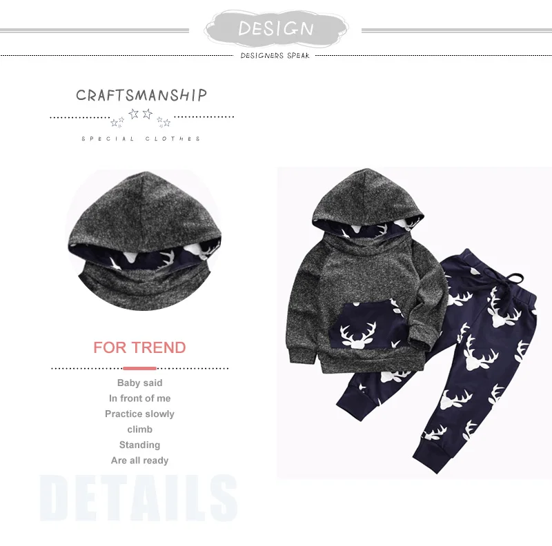 Baby Boys Girls Clothes Set Warm Outfits Deer Tops Hoodie Top+ Pant Leggings Cute Animals Kids Baby Clothing
