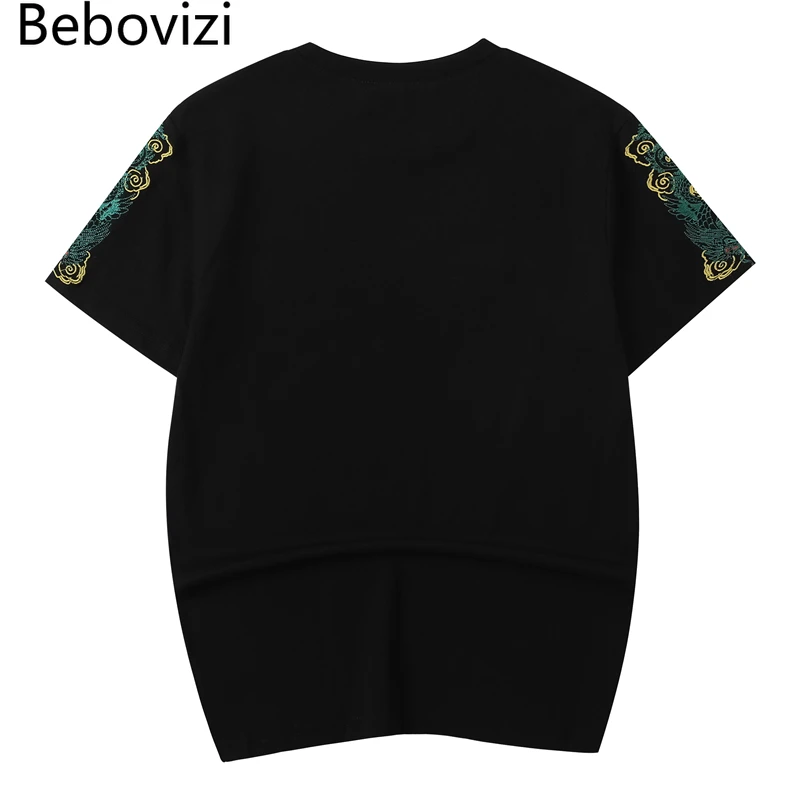Футболка Bebovizi в китайском стиле с вышивкой Зеленого дракона Мужская Уличная
