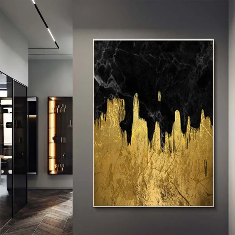 

Hand Painted Modern Abstract Black Gold Foil Wall Art Oil Painting On Canvas Wall Pictures Living Room Home Decor Drop Shipping