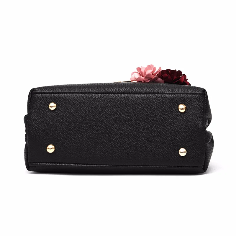 

Hot Sale Solid color Casual Three Dimensional Embroidered Flower Iron Handle Portable Pu Female Bag High Quality Shoulder Bag