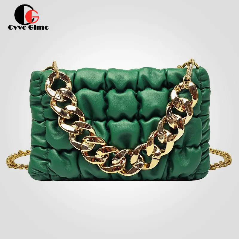 

CG Simple Thick Chain Shoulder Cross-body Bag Female Totes Handbag and Purse Fashion 2021 Designer Brand Fold Square Satchel Bag