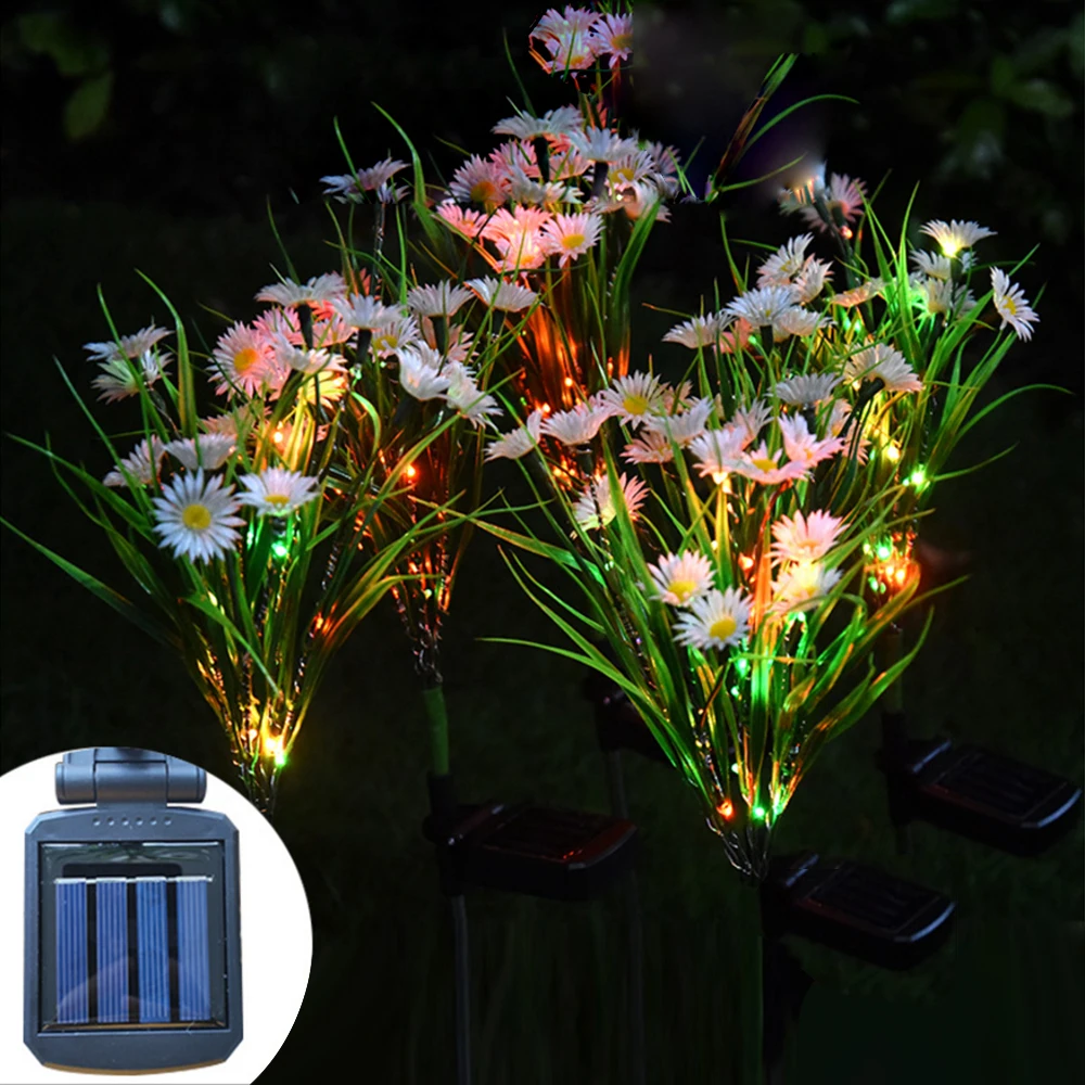 Садовое украшение солнечной светодиодной лампой Chrysanthemum Lights Flower Lawn Lamp Outdoor Colorful Wild Landscape Courtyard Decor.
