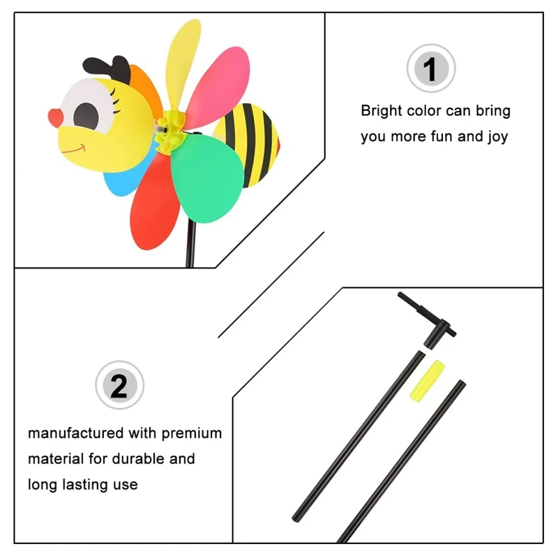 

6Pcs Bee Wind Spinners Pinwheels 3D Animal Windmills Garden Stakes Ornaments for Lawn Yard Patio Party Decor