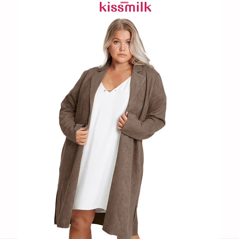 Kissmilk женская одежда большого размера однотонное длинное пальто из замши с