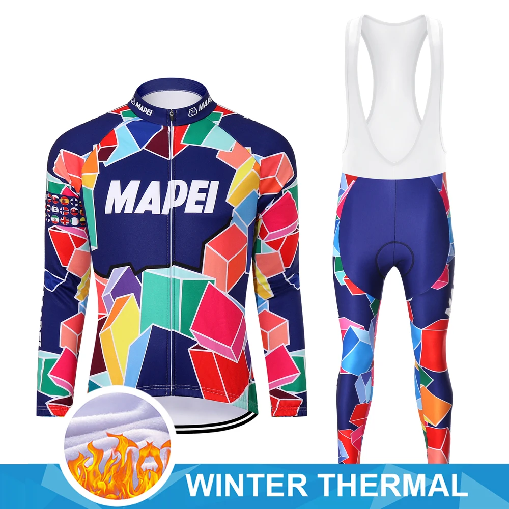 

Мужской флисовый комплект Mape Cycl maillot с длинным рукавом, профессиональная одежда, Велоспорт, Джерси Mtb, велосипедный триатлон, черные брюки, к...
