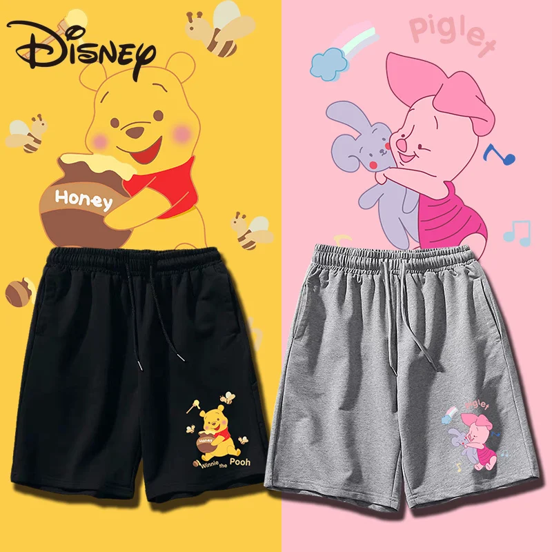 

Disney Anime Winnie the Pooh Sports Pure Cotton Shorts Disney Cartoon Piggy Coupleable Knee Length Pants plus Size