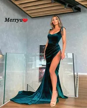 Velvet Mermaid Evening Dress Sexy High Side Split Prom Gown with Detachable Skirt  Party Dress (2)