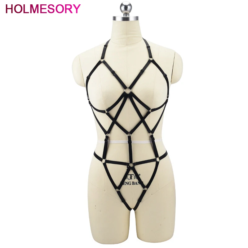 

Strappy Body Harness Bra Body Cage Chest Bondage Elastic Adjust Plus Size Hollow Out Harness Bra Goth Rave Fetish Harness Set